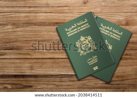 morocco Passport on Wood Lines Background Banner with Copy Space