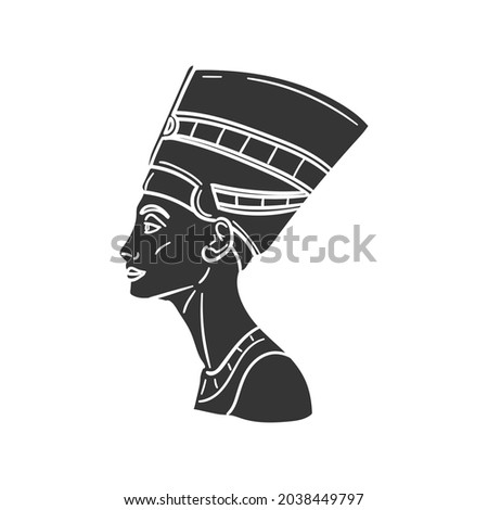 Nefertiti Sculpture Icon Silhouette Illustration. Egyptian Culture Vector Graphic Pictogram Symbol Clip Art. Doodle Sketch Black Sign.
