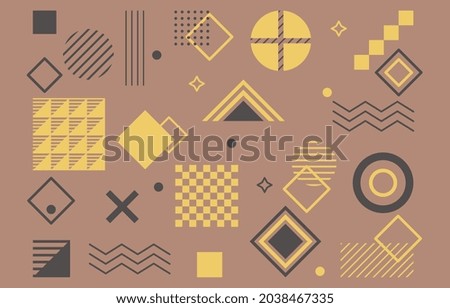 Abstract modern background. Brown poster with geometric shape and abstract line. Design element for packages. Composition of circles, triangles and squares. Cartoon flat isolated vector illustration