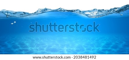 water wave underwater blue ocean swimming pool wide panorama background sandy sea bottom isolated on white background Royalty-Free Stock Photo #2038481492