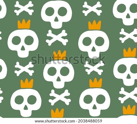 seamless scandinavian pattern with skulls and crowns. Vector endless wallpaper for halloween.