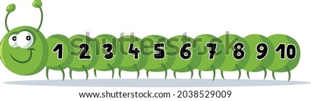 Cute Cartoon Caterpillar with Numbers Vector Mascot. Funny insect character used for learning counting in kindergarten activities 
