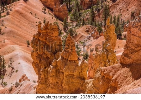 Closeup view down to the canyon floor and the walking trails in Bryce Canyon