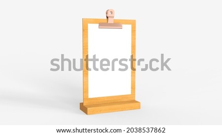 Wooden Holder for half letter with metallic clip. Isolated on white background. 3D render