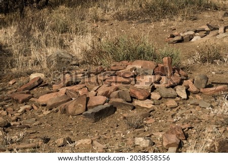 Mountain Zebra National Park, South Africa: war graves from the Anglo-Boer war - unknown soldiers. Royalty-Free Stock Photo #2038558556