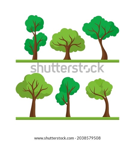 set of flat tree illustration design, green tree collection template vector