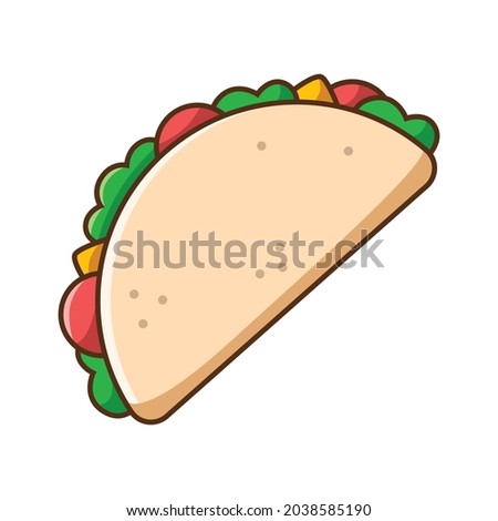 Taco vector illustration. Taco cartoon. Taco clip art. Isolated on white background. Fit for your food poster, sticker and menu design.