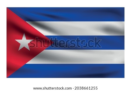 Realistic National flag of Cuba. Current state flag made of fabric. Vector illustration of lying wavy cloth in national colors of Cuba. 