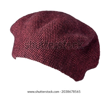 female dark red knitted  beret isolated on white background. autumn accessory
