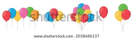 Balloons in cartoon flat style isolated set on white background. Bunch of balloons - stock vector.