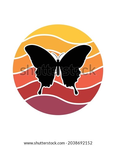 Butterflies Retro Sunset Design template. Vector design template for logo, badges, t-shirt, POD and book cover. Isolated white background.