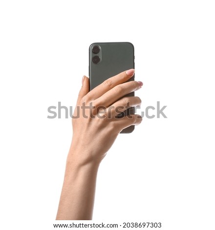 Woman with mobile phone on white background