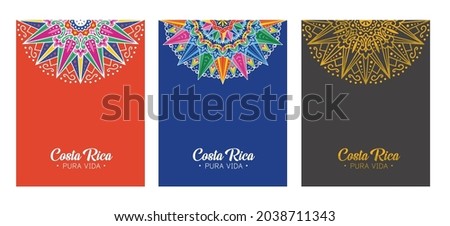 Costa Rica Traditional Ox Cart Wheel  designs and patterns for civic holidays, banners, postcards, posters, notebooks,  stationery - Vectors	 Royalty-Free Stock Photo #2038711343