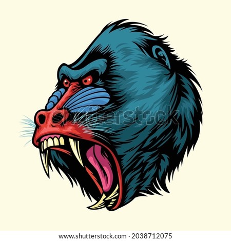 Angry hand drawn of mandrill monkey head Royalty-Free Stock Photo #2038712075