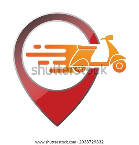 Fast Delivery Logo, Motorcycle With Pin Locator Design Template. 