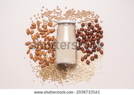 Vegan plant based milk, dairy free, lactose free milk, substitute drink, healthy cleen eating Royalty-Free Stock Photo #2038733561