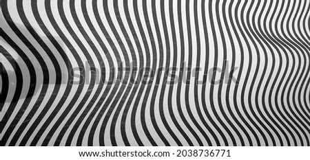 Black and white striped pattern. Deformed surface. Abstract squiggly lines. Monochrome background. Optical illusion