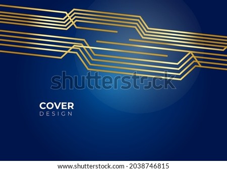 Blue and gold abstract background with modern minimal geometric shapes decoration. Vector illustration for presentation design with futuristic wavy stripes decoration