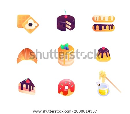 Various desserts, breakfast food icons