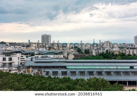View of Paris and La Villette from the roof of the Philharmonie de Paris (France)