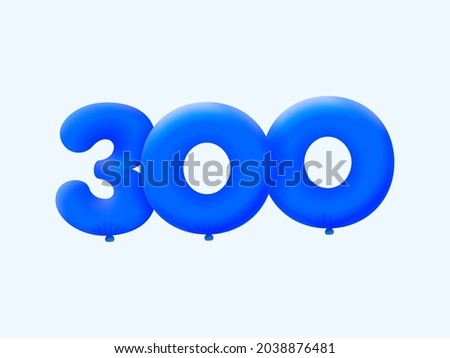 Blue 3D number 300 balloon realistic 3d helium blue balloons. Vector illustration design Party decoration,Birthday,Anniversary,Christmas,Xmas,New year,Holiday Sale,celebration,carnival,inflatable