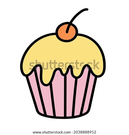 Doodle sticker with cute birthday cake