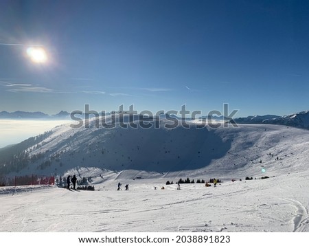  beautiful mountain sight of jochtal located in South Tyrol Italy. the picture was taken on a sunny day but down in the valley there were clouds covering it.