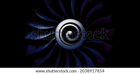 Modern turbofan engine. close up of turbojet of aircraft on black background. blades of the turbofan engine of the aircraft Royalty-Free Stock Photo #2038917854