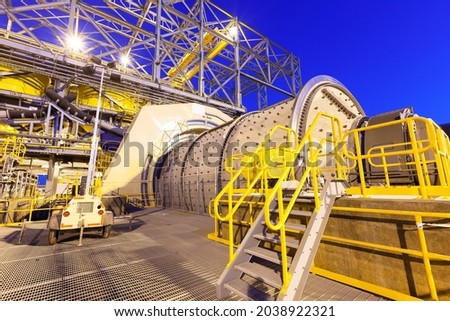 Ball mill at a Copper Mine in Chile at dawn. Royalty-Free Stock Photo #2038922321