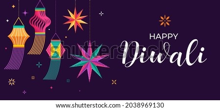 Happy Diwali Hindu festival banner, greeting card. Burning diya illustration, background for light festival of India