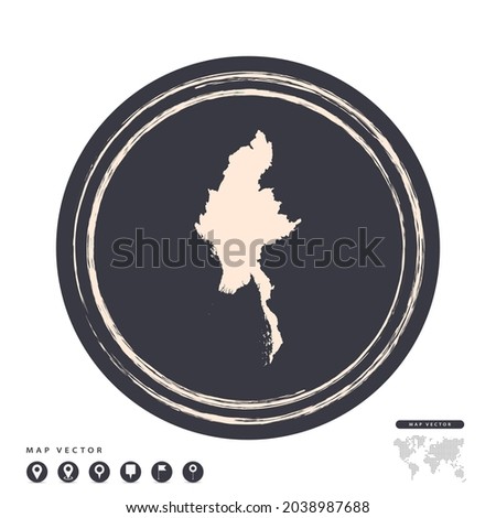 Black grunge stamp circle vector map of Myanmar