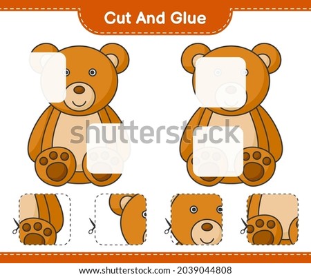 Cut and glue, cut parts of Teddy Bear and glue them. Educational children game, printable worksheet, vector illustration