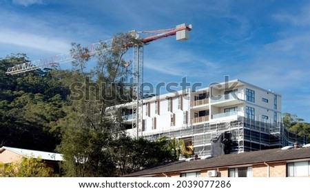August 15, 2021. Progress update Photos. Top floors now Unveiled. Social Housing construction at 56-58 Beane St. Gosford. Australia. Commercial use image.