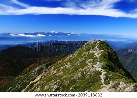 superb view of central alps from the summit of Mt.Shiomi in the Southern Alps,ina city,nagano prefecture,japan. Royalty-Free Stock Photo #2039118632