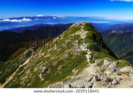superb view of central alps from the summit of Mt.Shiomi in the Southern Alps,ina city,nagano prefecture,japan. Royalty-Free Stock Photo #2039118641