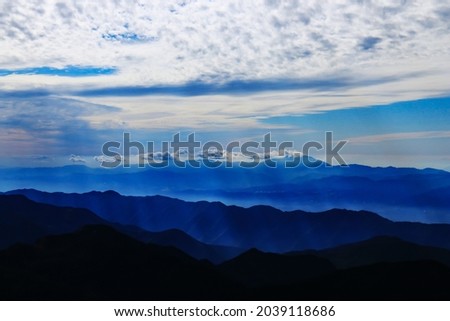 superb view of central alps from the summit of Mt.Shiomi in the Southern Alps,ina city,nagano prefecture,japan. Royalty-Free Stock Photo #2039118686