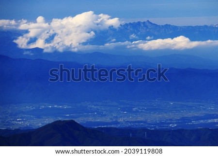 superb view of northern alps from the summit of Mt.Shiomi in the Southern Alps,ina city,nagano prefecture,japan. Royalty-Free Stock Photo #2039119808