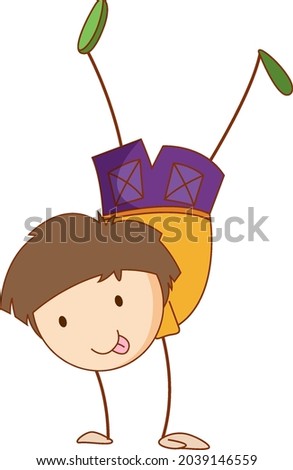Cute boy cartoon character in hand drawn doodle style isolate illustration