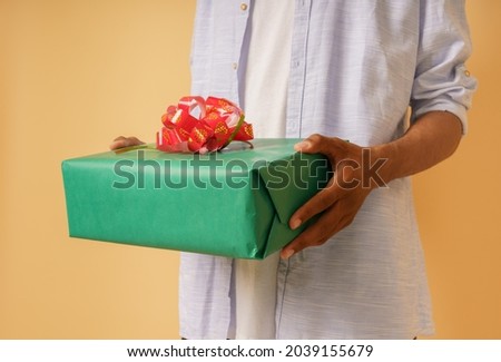 man is ready to give a christmas present