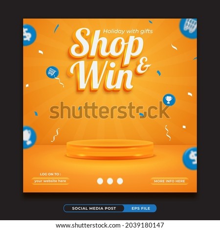 Shop and win, invitation contest social media banner template Royalty-Free Stock Photo #2039180147