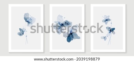 Blue flower watercolor art triptych wall art vector. Abstract art background with sweet orange and pink Floral Bouquets, Wildflower and leaf  hand paint design for wall decor, poster and wallpaper. Royalty-Free Stock Photo #2039198879