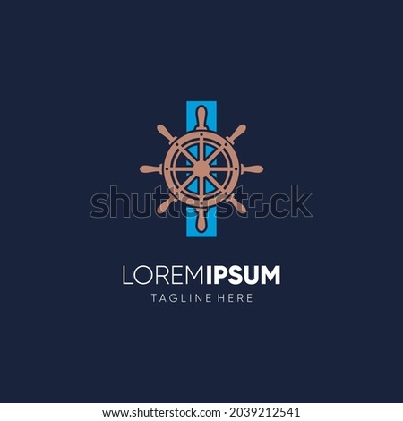 Letter I Ship Steering Wheel Logo Design Vector Icon Graphic Emblem Illustration Background Template