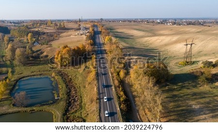 rural road in autumn. view from above