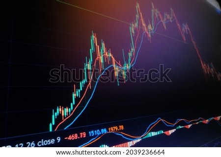 Stock market price chart with black background candle stick graphic grap and indicator for trader