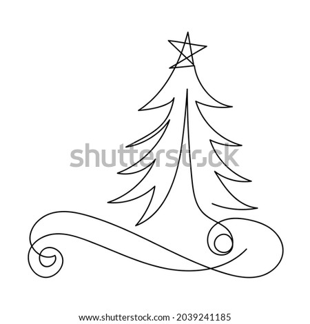 Continuous one line drawing. Christmas tree. Hand drawn vector illustration.
