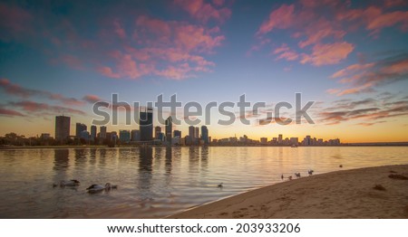 Western Australia - Sunrise View of Perth Skyline from Swan River