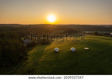 Aerial summer morning sunrise view of forest near Elektrenai, globe domes Royalty-Free Stock Photo #2039337347