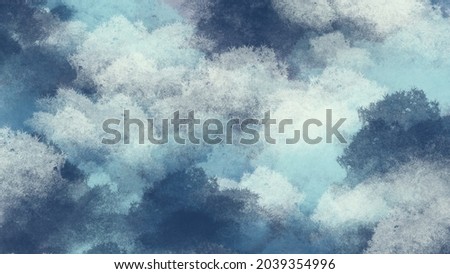 Abstract painting art with blue and white cloud texture paint brush for presentation, website background, banner, wall decoration, or t-shirt design