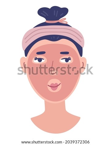 Illustration of a cute girl with a mask on her face. Suitable for demonstration of peeling, masks, cosmetic skin care products. Simple cute style.