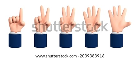 Vector cartoon hand shows fingers, counting from one to five isolated on white background. Cartoon set of counting hands. Hands gesture numbers. Royalty-Free Stock Photo #2039383916